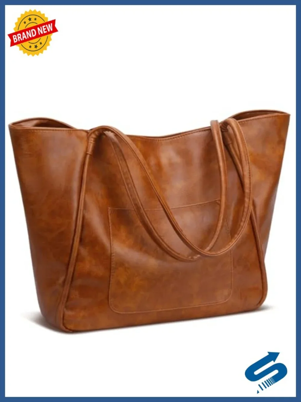 Vintage Distressed Faux Leather Tote Bag with Zipper, Adjustable Strap, 2